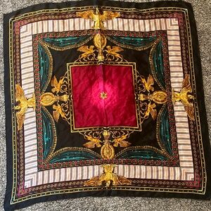 Ellen Tracy Black and Gold Accent Scarf 100% Silk